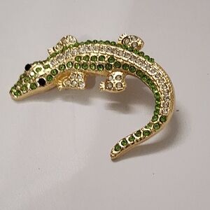 Rhinestone Alligator Brooch Green Gold Tone Show Your Spirit Florida Gators